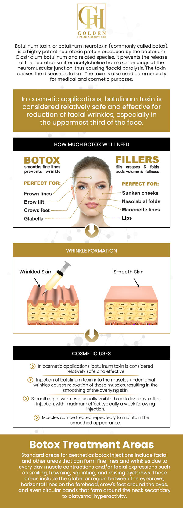 Botox is a popular treatment designed to smooth fine lines and wrinkles by temporarily relaxing targeted facial muscles. It’s commonly used to soften frown lines, crow’s feet, and forehead creases, giving your appearance a refreshed, youthful look. At Golden Health and Beauty Center, Botox treatments are tailored to your unique facial anatomy and aesthetic goals, ensuring subtle, natural-looking results. Visit Dr. Pantea, DC to enhance your confidence. For more information, contact us or schedule an appointment online. We are conveniently located at 16661 Ventura Blvd #700, Encino, CA 91436. Botox is a popular treatment designed to smooth fine lines and wrinkles by temporarily relaxing targeted facial muscles. It’s commonly used to soften frown lines, crow’s feet, and forehead creases, giving your appearance a refreshed, youthful look. At Golden Health and Beauty Center, Botox treatments are tailored to your unique facial anatomy and aesthetic goals, ensuring subtle, natural-looking results. Visit Dr. Pantea, DC to enhance your confidence. For more information, contact us or schedule an appointment online. We are conveniently located at 16661 Ventura Blvd #700, Encino, CA 91436.