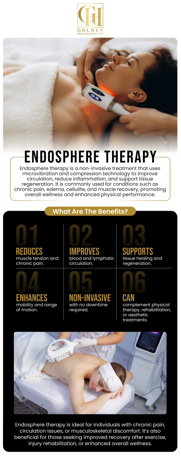 Experience the benefits of Endosphere Therapy with Dr. Pantea Nikaeen, DC, at Golden Health and Beauty Center. This innovative treatment is designed to reduce cellulite, promote pain relief, enhance circulation, and improve body contouring, all tailored to your individual wellness needs. Dr. Nikaeen’s personalized care helps you achieve optimal results with this non-invasive therapy. For more information, contact us or schedule an appointment online. We are conveniently located at 16661 Ventura Blvd #700, Encino, CA 91436. Experience the benefits of Endosphere Therapy with Dr. Pantea Nikaeen, DC, at Golden Health and Beauty Center. This innovative treatment is designed to reduce cellulite, promote pain relief, enhance circulation, and improve body contouring, all tailored to your individual wellness needs. Dr. Nikaeen’s personalized care helps you achieve optimal results with this non-invasive therapy. For more information, contact us or schedule an appointment online. We are conveniently located at 16661 Ventura Blvd #700, Encino, CA 91436.